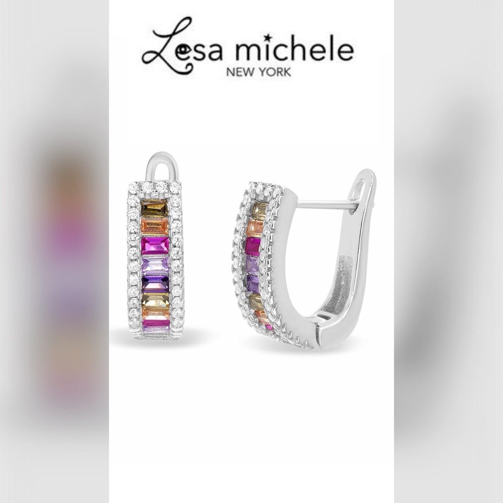 🆕Lesa Michele Sterling Silver CZ Halo Huggie Hoop